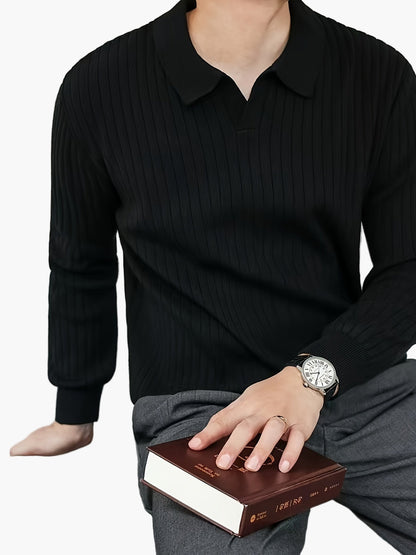 Men's knitted polo shirt with ribbed texture – Elegant casual top for office & everyday use