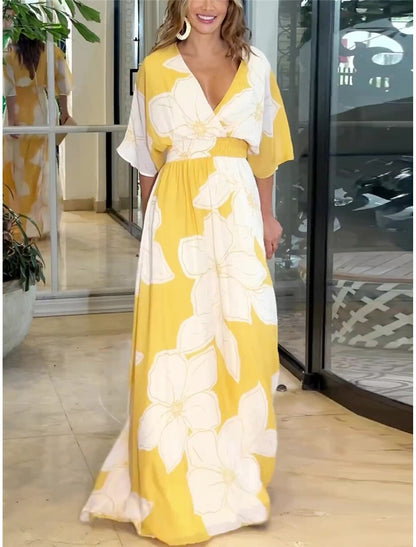 Damen Maxikleid mit Blumenmuster – Elegantes Sommerkleid für Gartenpartys & Urlaub