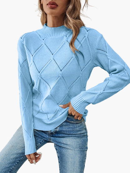 Damen Strickpullover mit geometrischem Muster, eleganter Alltags-Look