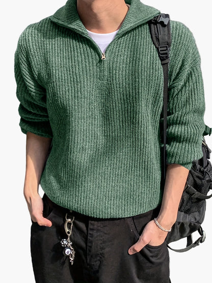 Men's knitted sweater with zipper and high collar – Casual leisure style for spring & autumn