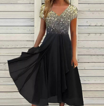 Damen Elegantes Chiffon Midikleid mit Blumenmuster und A-Linie für besondere Anlässe