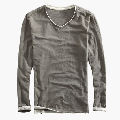 Men's long-sleeve shirt vintage fit V-neck smart-casual style