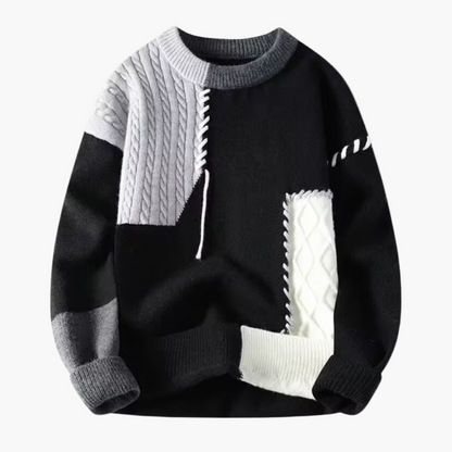 Men's Patchwork Knit Sweater – Modern Casual Pullover with Unique Style for Everyday and Special Occasions
