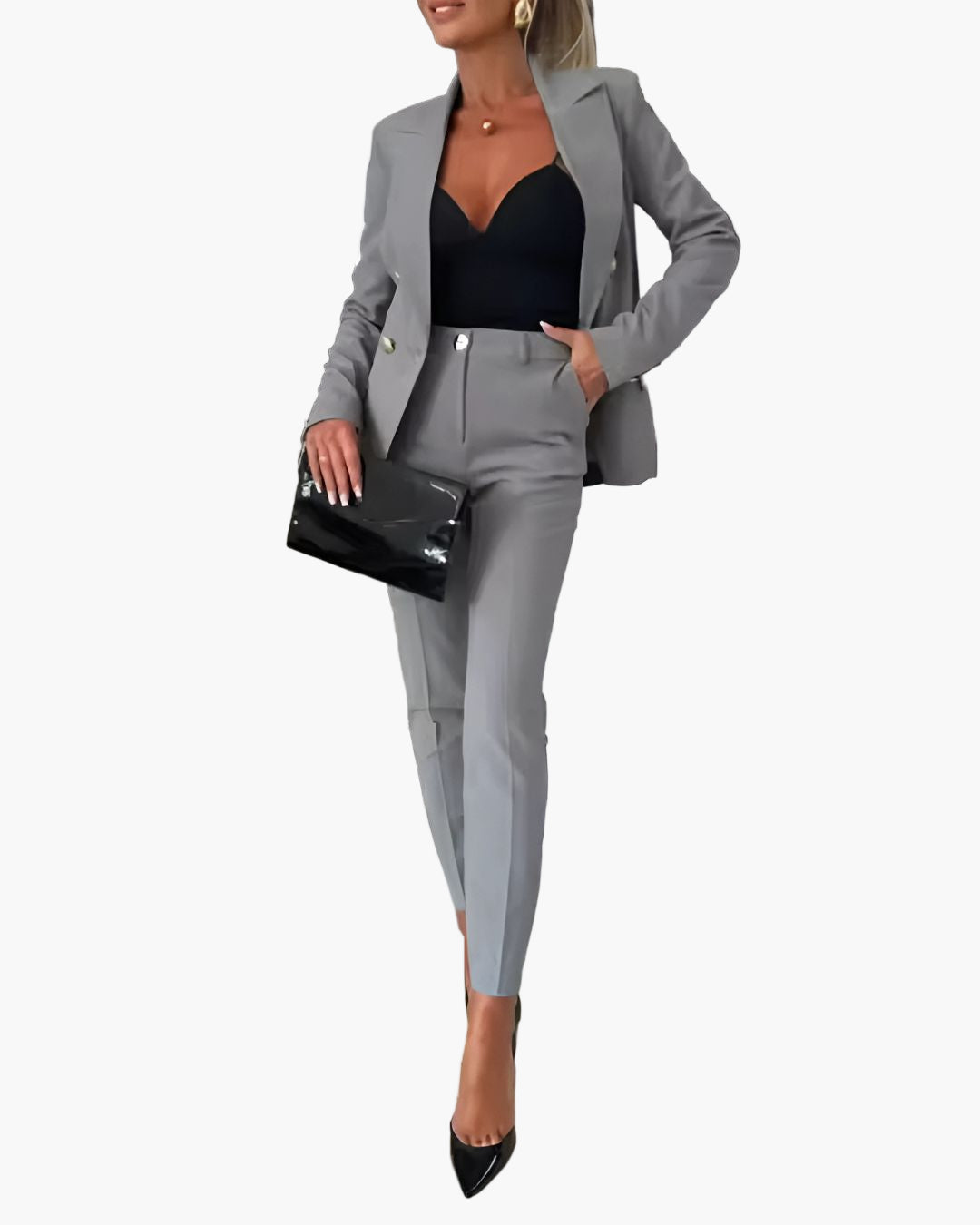 Damen Business Anzug Zweireiher mit tailliertem Schnitt – Eleganter Hosenanzug für Büro und festliche Anlässe
