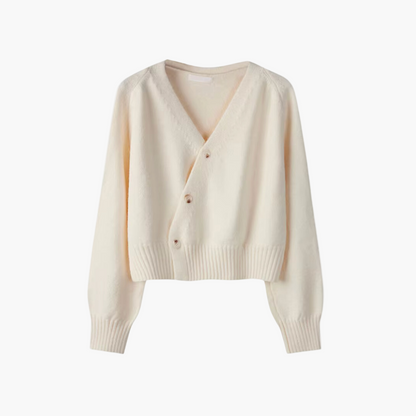 Damen Cardigan mit schräger Knopfleiste und V-Ausschnitt – Modischer Freizeit- und Bürolook