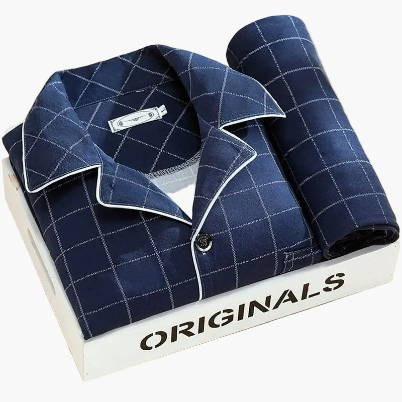 Men's Pajama Set with Wheat Pattern – Classic Pajama Suit for Stylish Nights