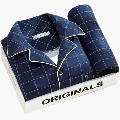 Men's Pajama Set with Wheat Pattern – Classic Pajama Suit for Stylish Nights