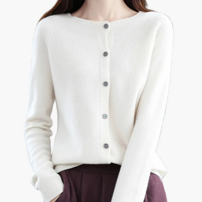 Damen Strickjacke mit Rundhalsausschnitt – Klassischer Cardigan für Alltag, Büro und Freizeit