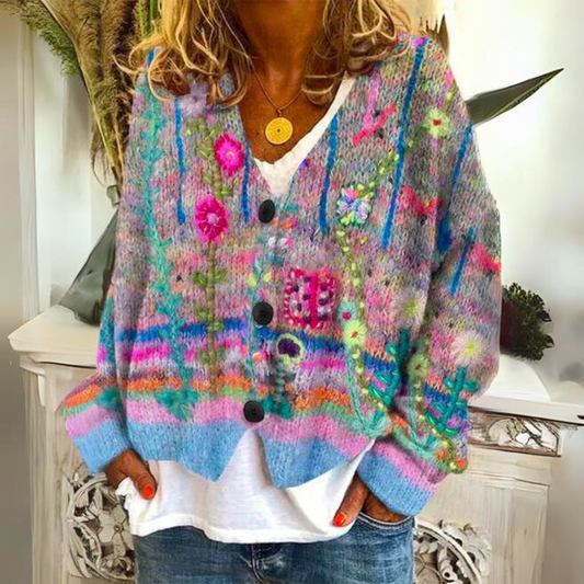 Women's knitted cardigan in artistic boho style – fashionable cardigan for everyday and leisure use