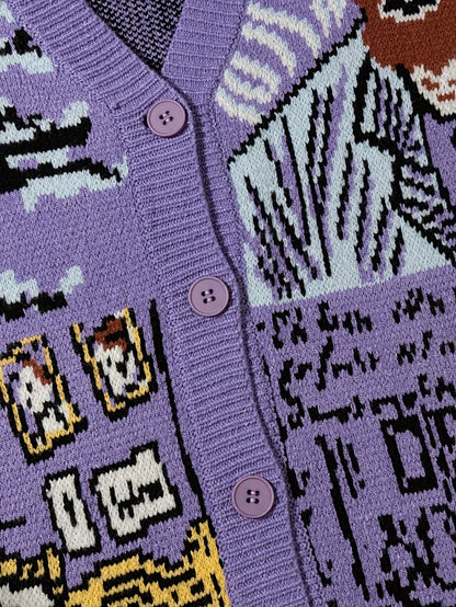 Men's knitted cardigan in art style with Van Gogh motif – Casual cardigan for autumn and winter