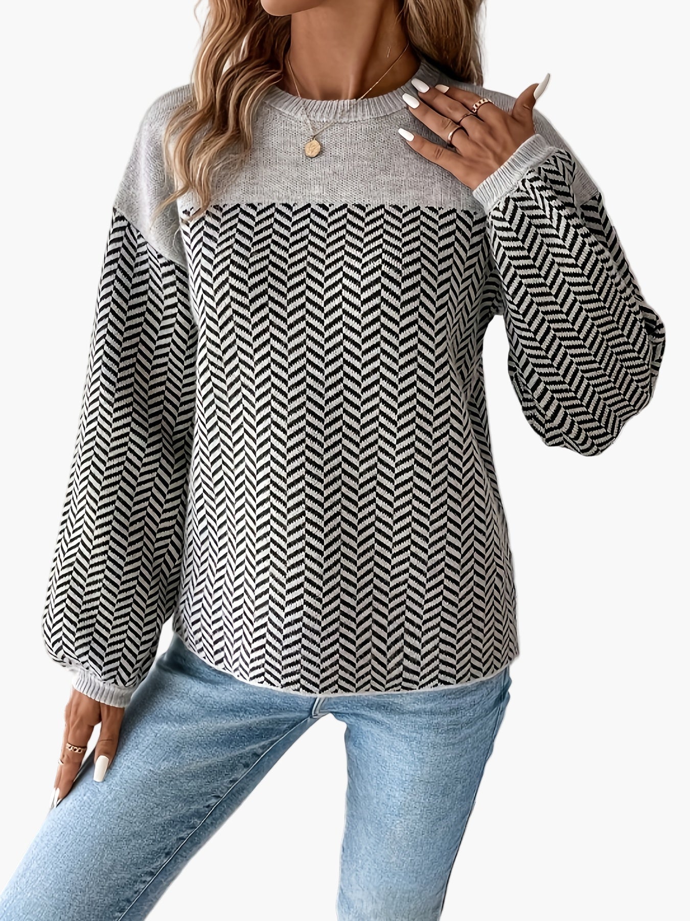 Damen Strickpullover mit Pfeilmuster, lässig, perfekt für Herbst und Winter