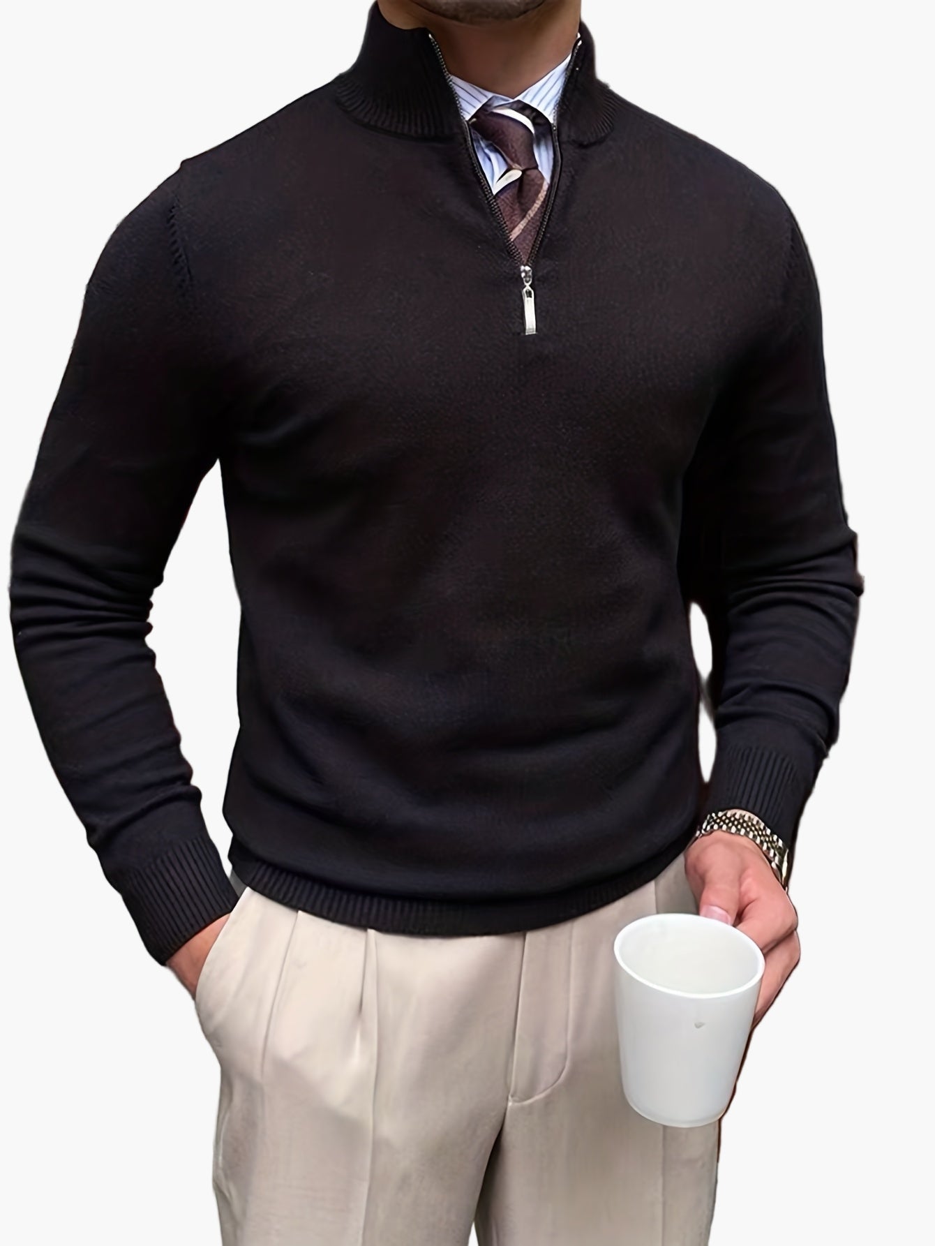 Men's Sweater with Stand-up Collar and Zipper – Elegant Business and Casual Look