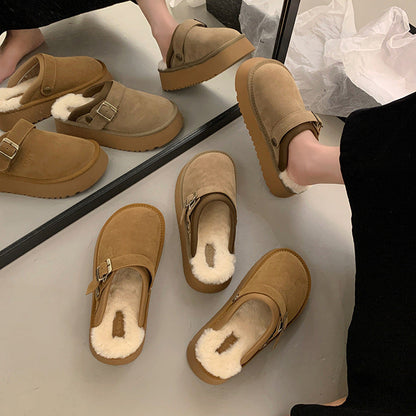 Lynda – Furry Halbschuhe mit dicker Sohle und Rückenriemen