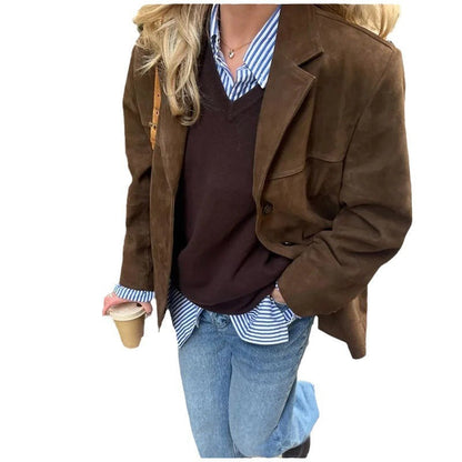 Damen Retro Oversized Blazer Jacke – Künstlerischer Vintage Stil für Alltag & Streetwear