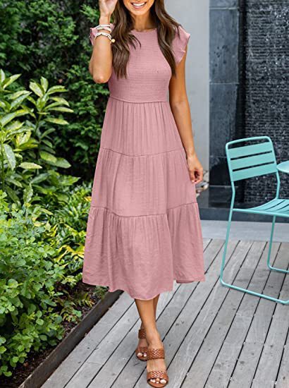 Kimberley – Bohemian Midi-Kleid mit kurzen Ärmeln