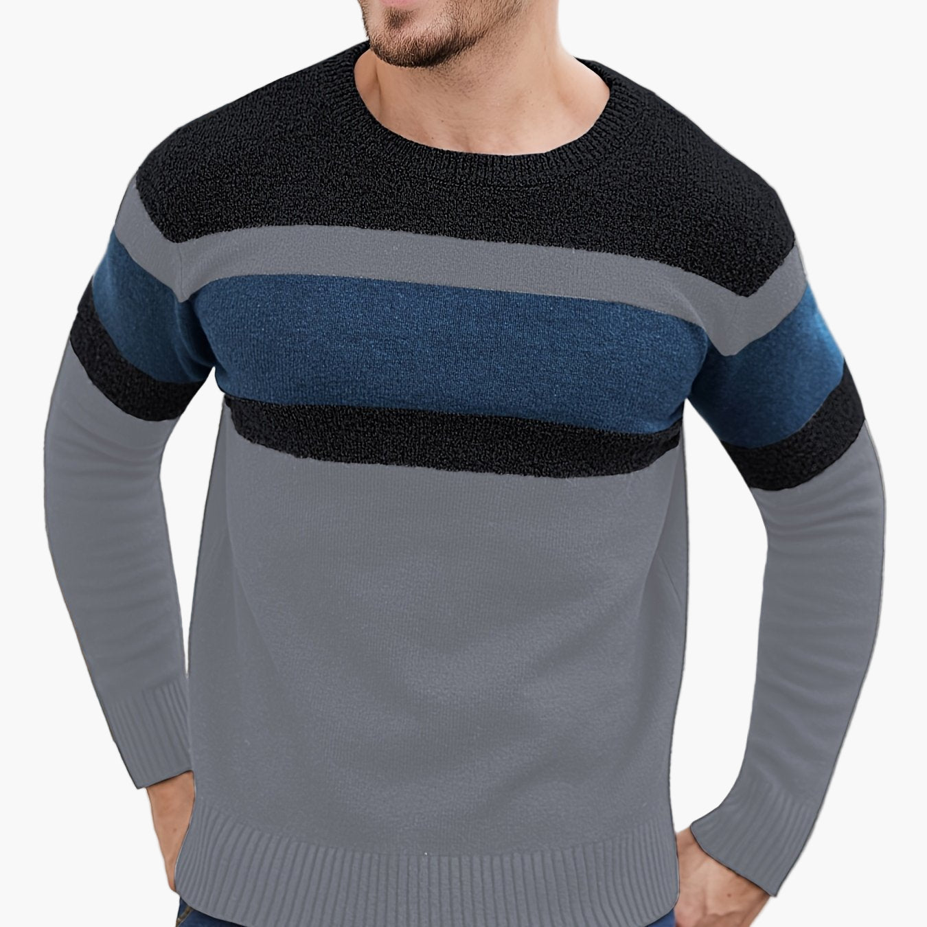 Men's Sweater with Stripe Pattern – Modern Casual Look for Autumn and Winter