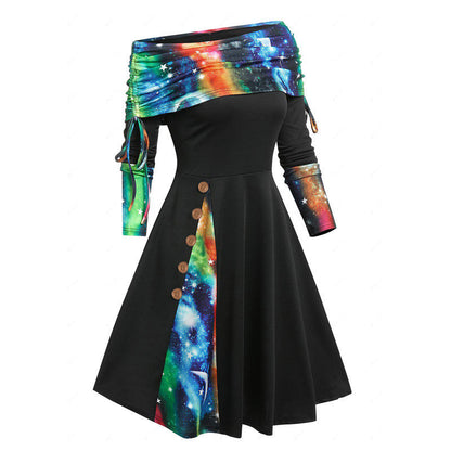 Zoe – Langärmliges, schwingendes Kleid mit einer Schulter für Damen