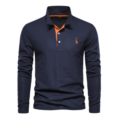Men's Long Sleeve Polo Shirt Casual – Classic Leisure Style with Embroidered Logo