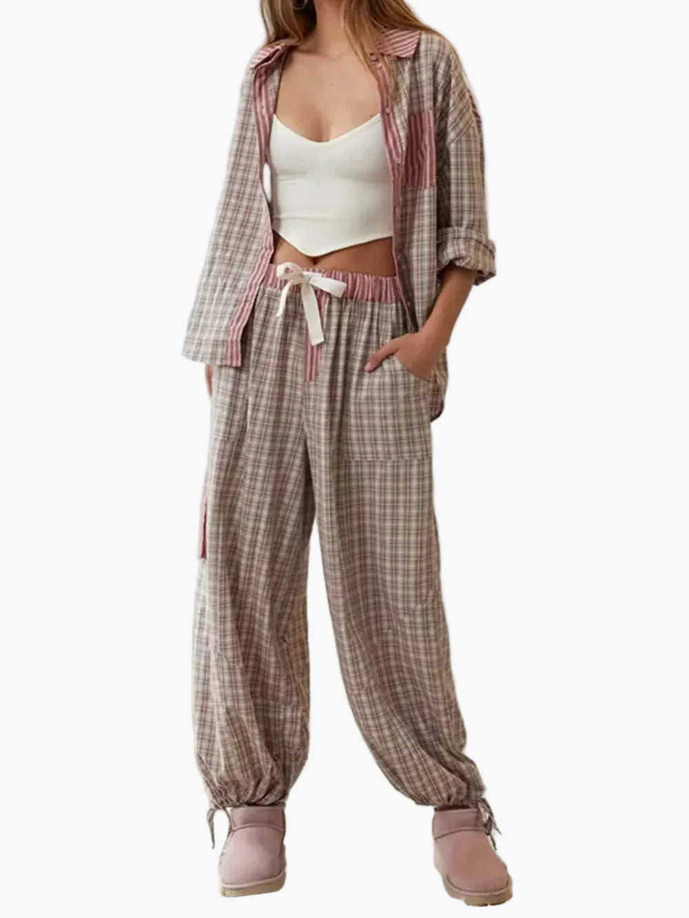 Damen Pyjama Set Oversize Zweiteiler – Modernes Loungewear für Zuhause und Schlaf