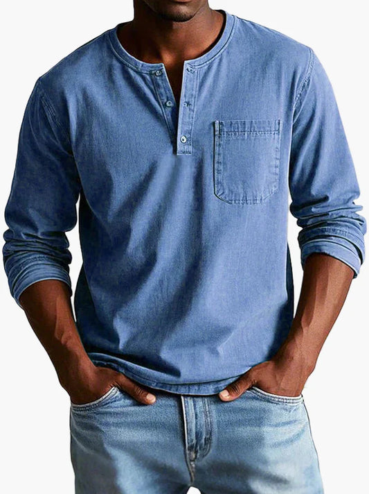 Herren Langarm Henley Shirt – Klassischer Freizeitstil für Alltag und Büro