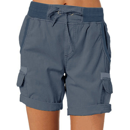 Damen Cargo Shorts Freizeit Sommer mit Kordelzug, Elastischem Bund und Taschen – Bequeme Outdoor & Casual Bermudashorts
