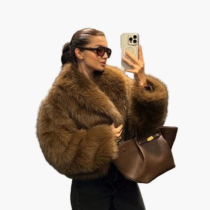 Damen Kurzjacke Kunstfell Elegant Winterjacke für Freizeit & Ausgehen