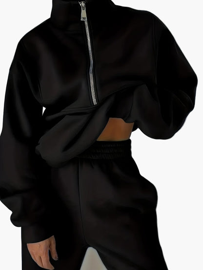 Damen Halbzip Sweatshirt mit Stehkragen – Lässiger Streetwear Pullover für Herbst und Winter
