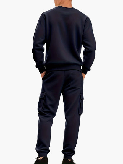 Men's Casual Sports Suit Set, Sweatshirt and Cargo Jogging Pants, Relaxed Style