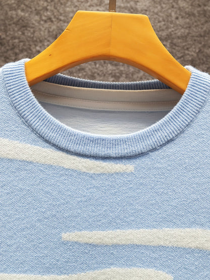 Men's Sweater with Landscape and Cow Motif – Casual Knit Sweater for Autumn and Winter