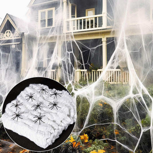 Halloween decoration spider web with spiders – creepy party decoration for outdoors and indoors