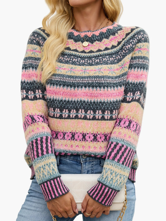 Damen Strickpullover im Norwegerstil – Eleganter Winterpullover mit Muster für Alltag und Freizeit