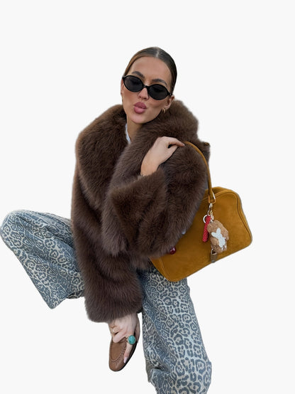 Damen Kurzjacke Kunstfell Elegant Winterjacke für Freizeit & Ausgehen