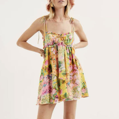 Susan – Y2K Blumenmuster Trägerkleid für den Sommer mit Rüschen für den Strand
