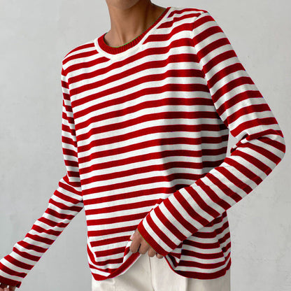 Damen Strickpullover mit Streifen – Lässiger Alltags-Sweater, zeitloser Stil, ideal für Büro & Freizeit