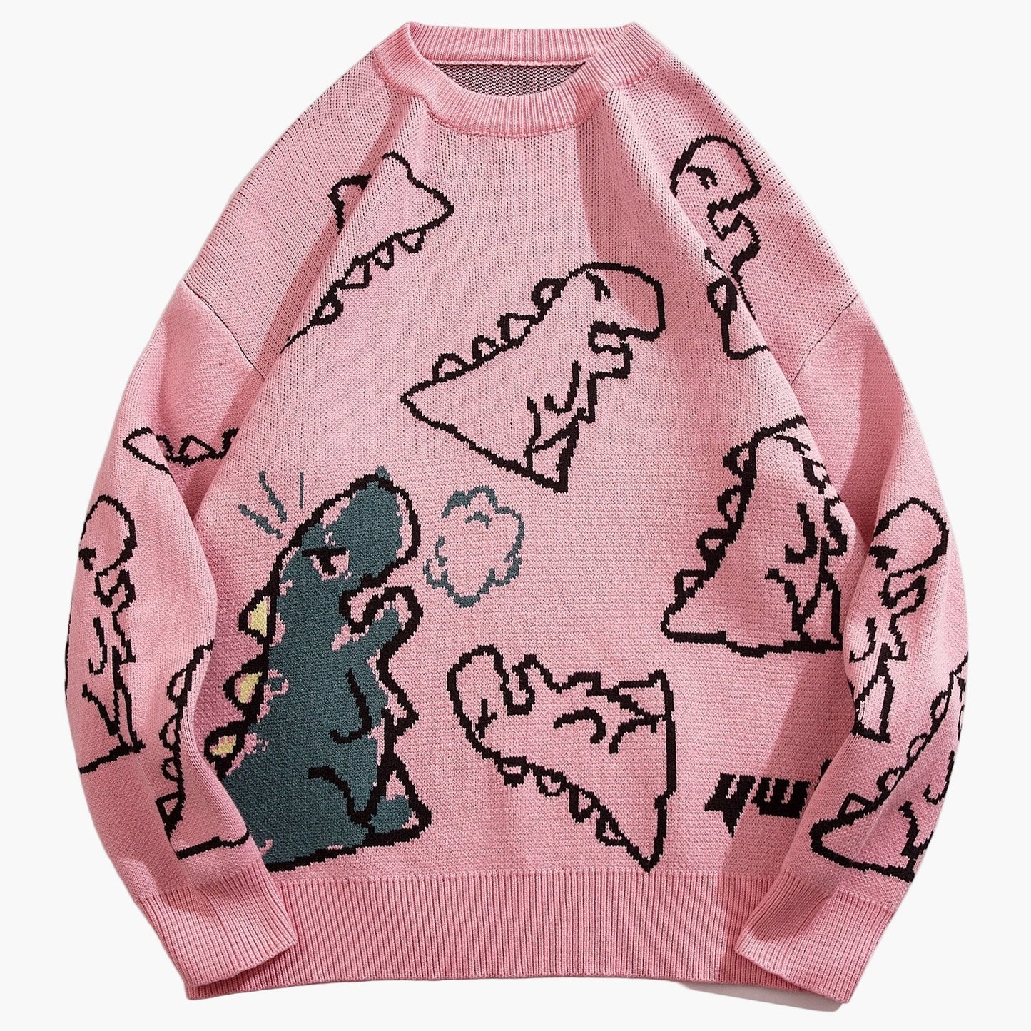 Men's sweater with cartoon dinosaur pattern, casual, oversized, ideal for autumn/winter