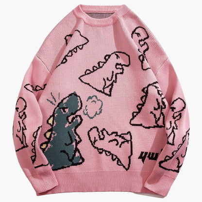 Men's sweater with cartoon dinosaur pattern, casual, oversized, ideal for autumn/winter