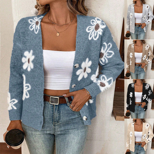 Harriet – Knopfrand Cardigan mit Blumenmuster