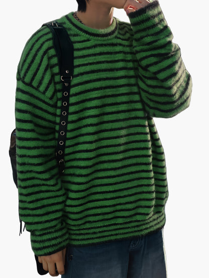 Men's Oversize Streetwear Knit Sweater with Stripe Pattern – Perfect for Autumn & Winter