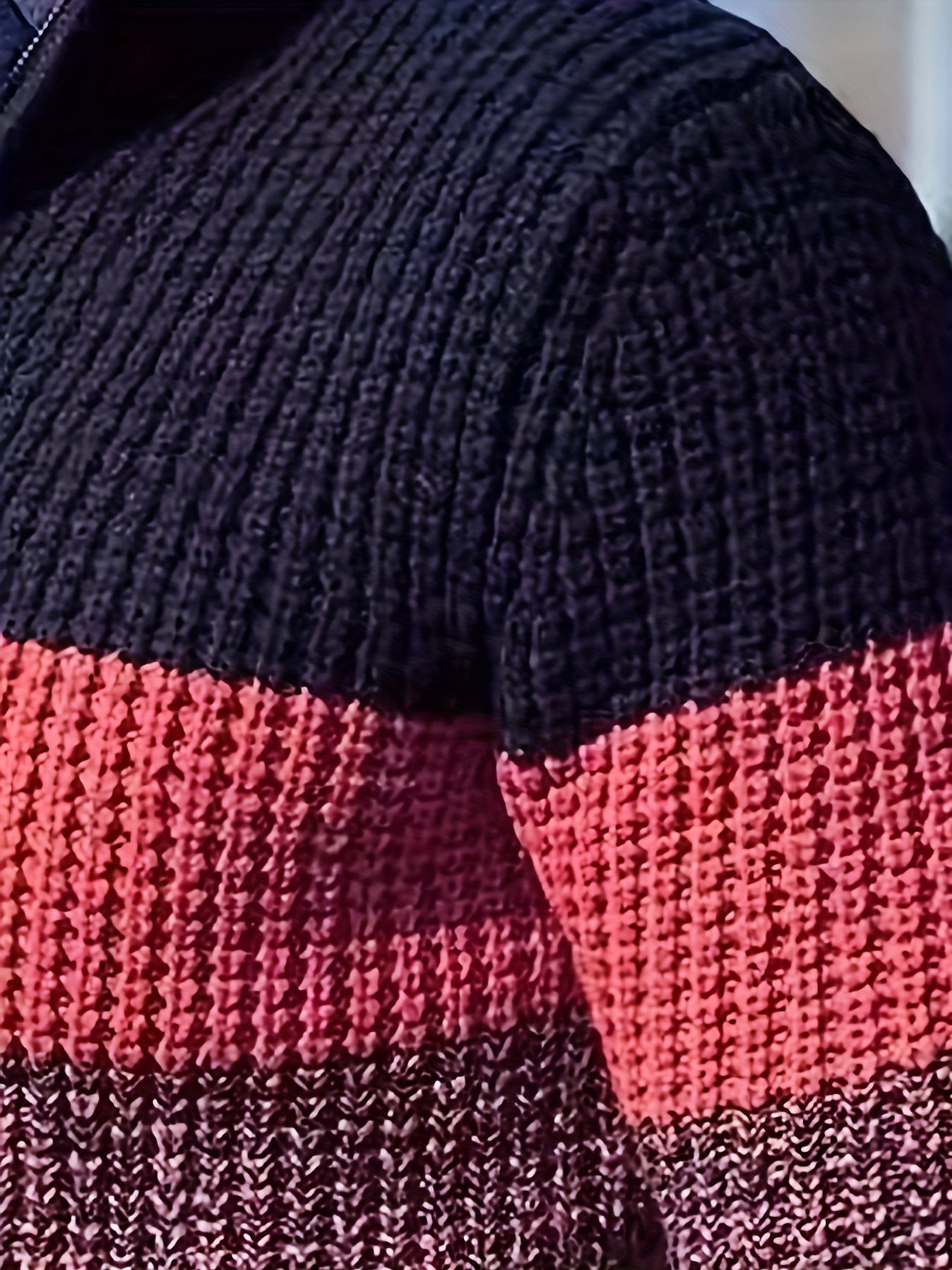 Men's knitted sweater with stripe pattern and stand-up collar – fashionable casual sweater with quarter zipper