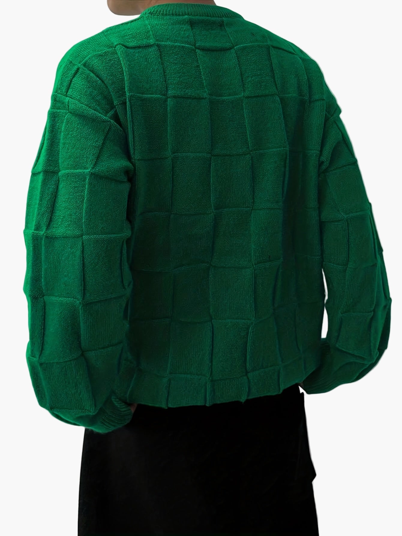 Men's Sweater Streetstyle with 3D Square Pattern – Casual Crew Neck for Autumn and Winter