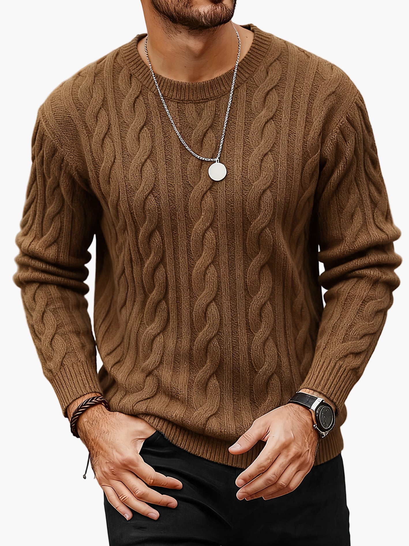 Men's Cable Knit Sweater – Fashionable Casual Look for Autumn and Winter