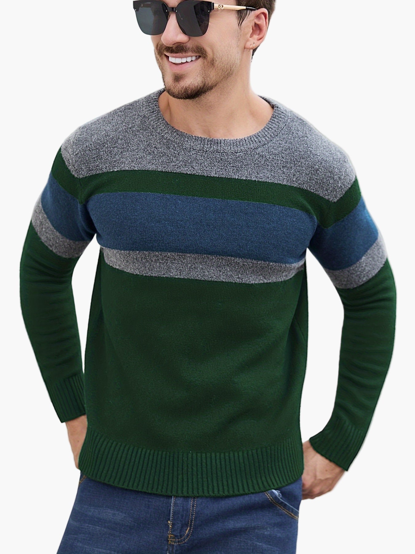 Men's Sweater with Stripe Pattern – Modern Casual Look for Autumn and Winter