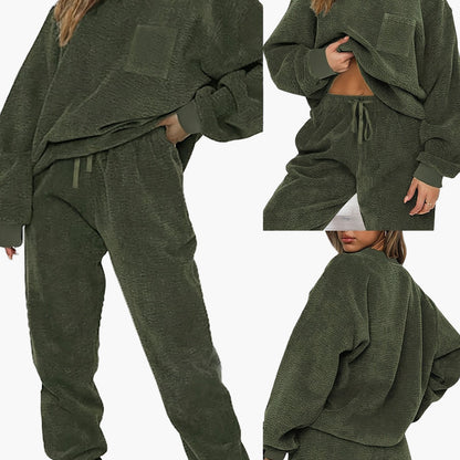 Women's Casual Two-Piece Lounge Set – Comfortable Oversize Home Suit with Pocket, Fashionable & Versatile