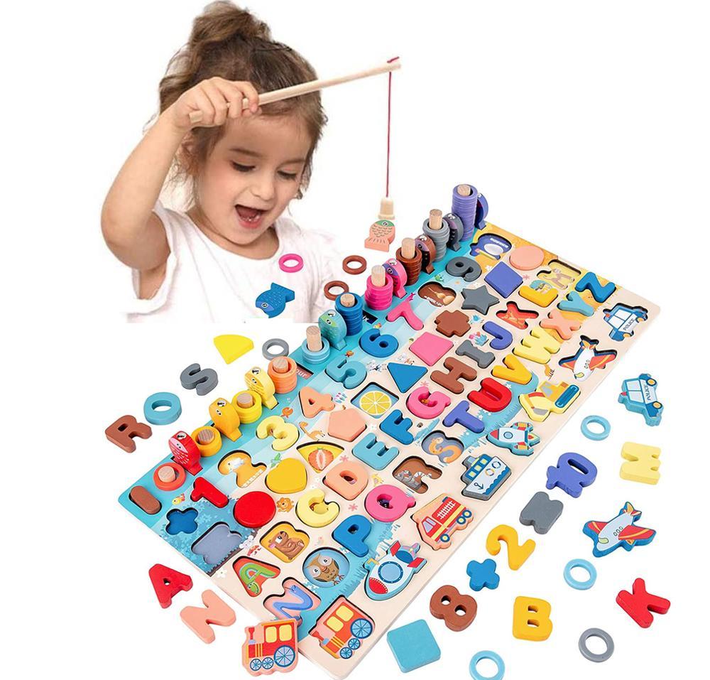 Kinder Lernspielzeug Holz Steckpuzzle Alphabet Zahlen Motorik Montessori