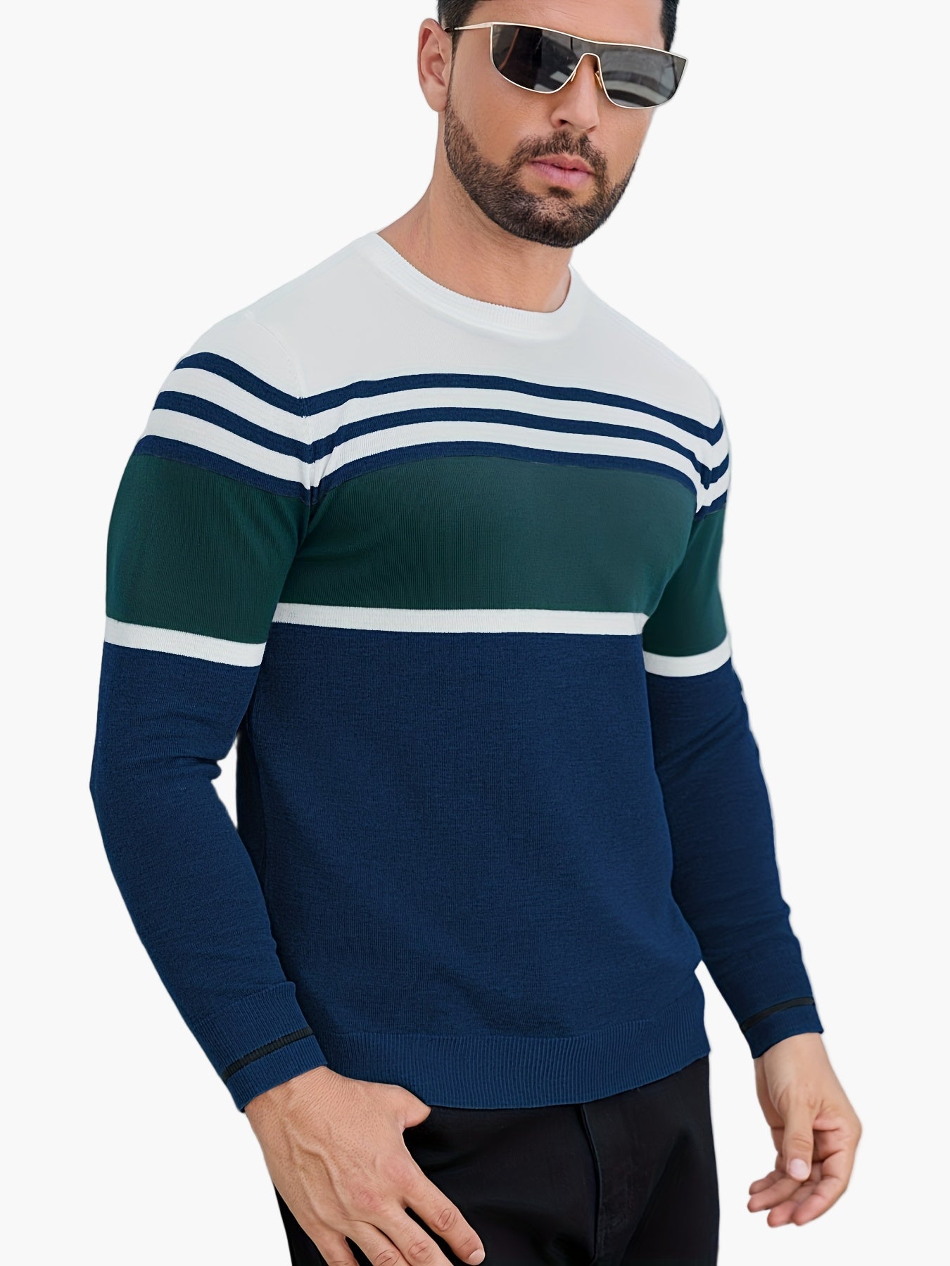 Men's Sweater with Stripe Pattern – Modern Casual Sweater for Everyday and Office