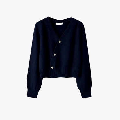 Damen Cardigan mit schräger Knopfleiste und V-Ausschnitt – Modischer Freizeit- und Bürolook