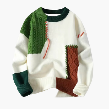 Men's Patchwork Knit Sweater – Modern Casual Pullover with Unique Style for Everyday and Special Occasions
