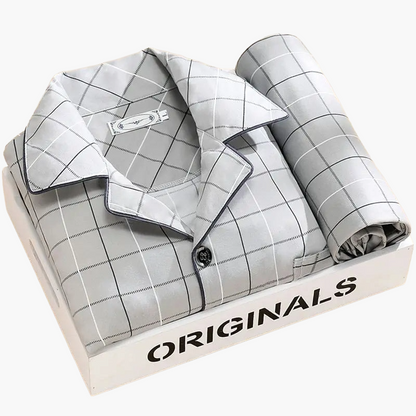 Men's Pajama Set with Wheat Pattern – Classic Pajama Suit for Stylish Nights