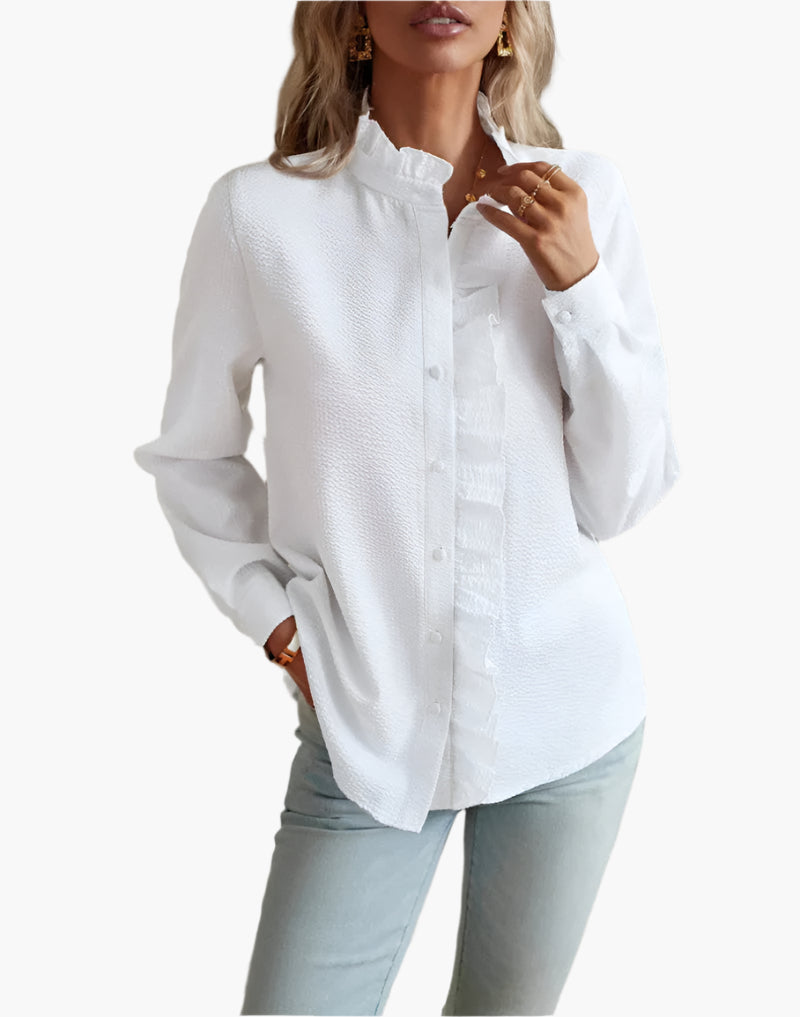 Damen Rüschenbluse im eleganten Business- und Freizeitstil – Modische Langarm Bluse mit femininen Details