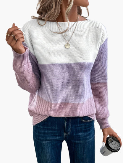 Damen Strickpullover im Colorblock-Design – Lässiger Herbst/Winter Freizeitlook